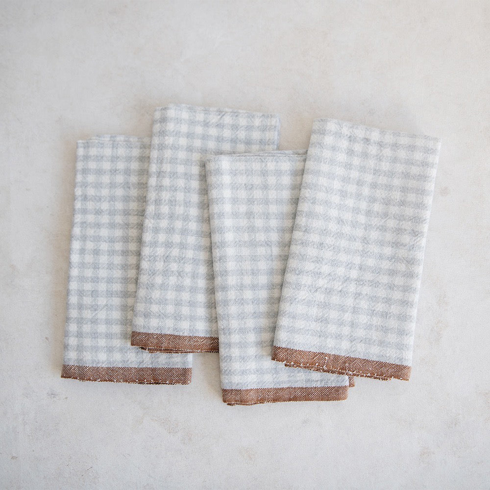 Premium Gingham Linen Napkin Set - 12-Piece Dusty Blue Table Linens for Dining, Parties & Home Decor | Washable & Reusable Cotton Blend Napkins