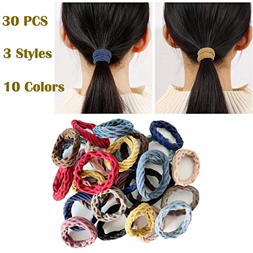 Belicia 30 Pcs Hair Ties - Non-Slip Seamless Hair Bands for Thick Heavy & Curly Hair - Lightweight Highly Elastic Stretchable Ponytail Holders - Perfect for Workouts, Yoga, Running and Daily Use