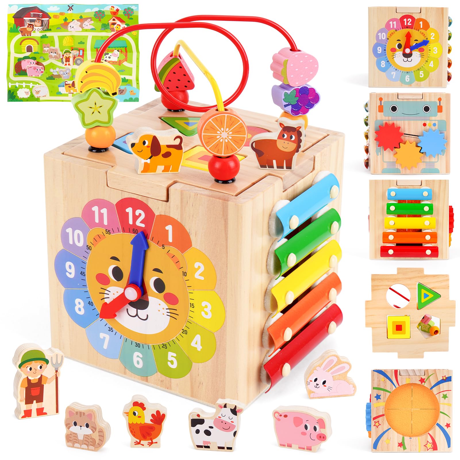 Montessori Wooden Activity Cube Toys for Toddlers 1-3 Years - Educational Learning & Sensory Toys for 1 2 3 Year Old Boys & Girls - Perfect First Birthday, Christmas Gifts for Infants - Ideal for Daycare, Preschool & Home Playtime
