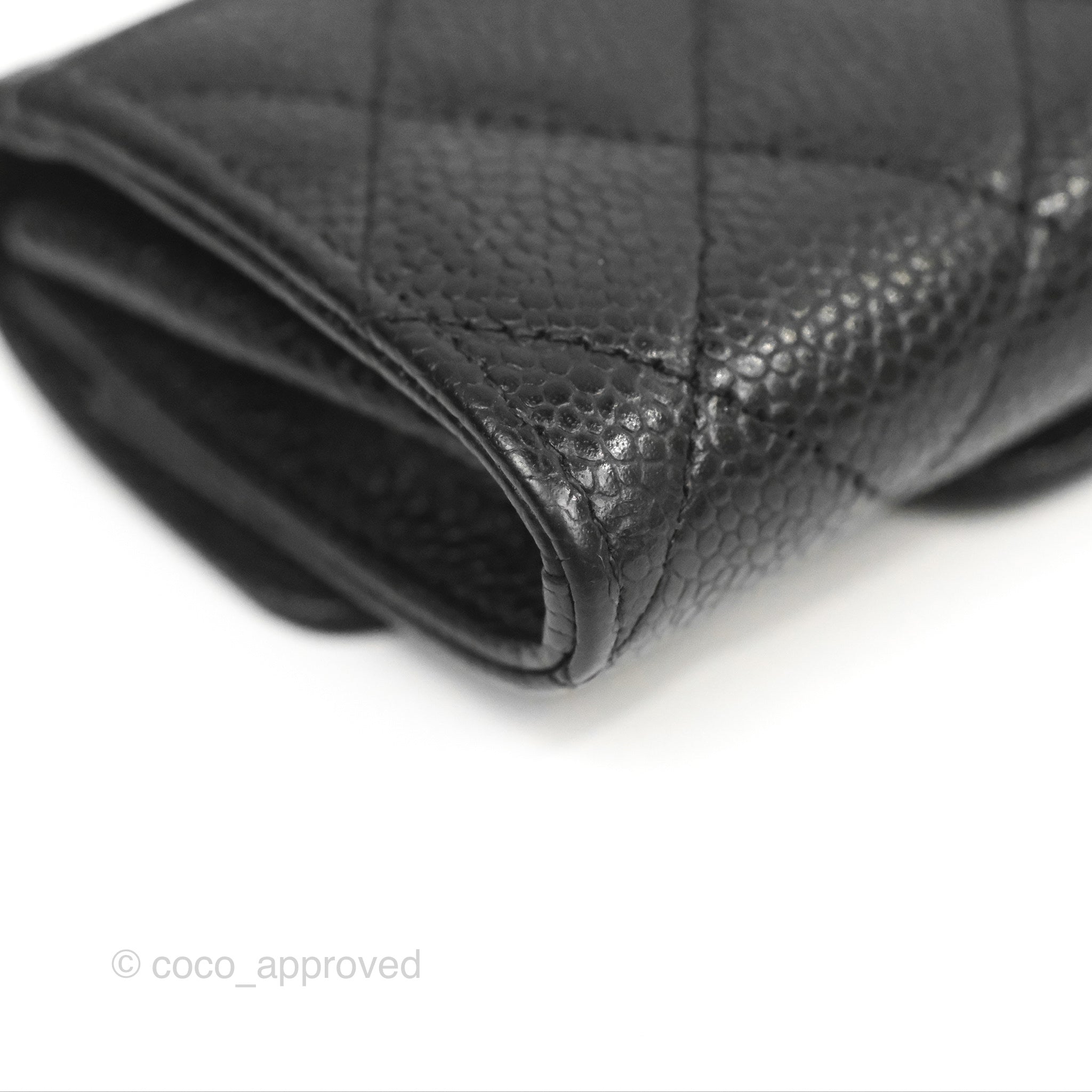 Chanel Classic Flap Card Holder Wallet - Black Caviar Leather with Silver Hardware | Luxury Compact Wallet for Women | Perfect for Everyday Use, Travel & Gift Giving