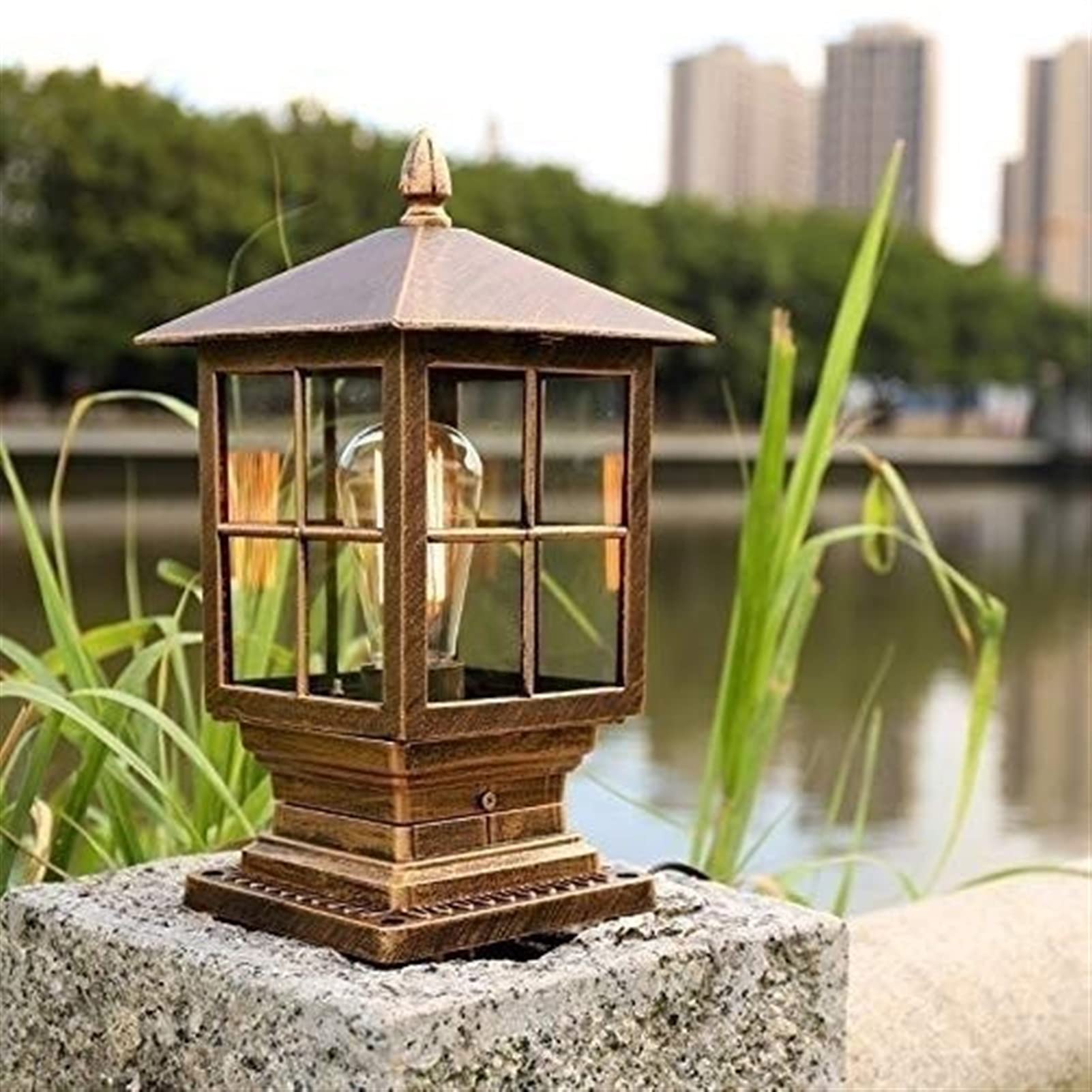 SLAWA Modern Outdoor Column Lights - Waterproof Aluminum Exterior Pillar Lights with Glass Lampshade for Garden, Patio, Pathway & Driveway Lighting | Durable Weatherproof Design for Year-Round Use