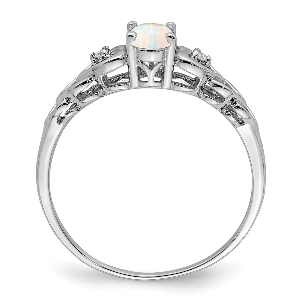 925 Sterling Silver Created Opal & Diamond Solitaire Ring for Women - Size 9 | Elegant Engagement, Wedding, Anniversary Gift | Dainty Everyday Jewelry for Special Occasions
