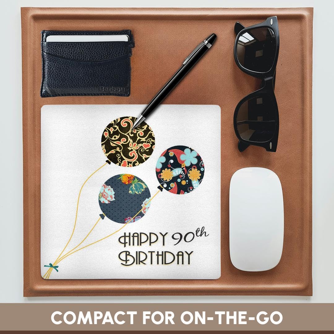 90th Birthday Mouse Pad - Elegant Black Brown Blue Floral Balloon Design for 90 Year Old Birthday Gifts - Perfect for Office, Home & Computer Workstations