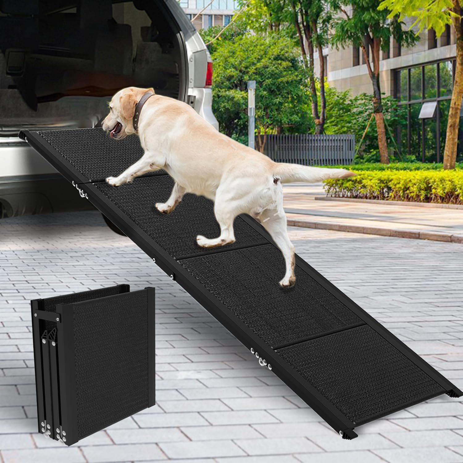 Foldable Aluminum Dog Ramp for Large Dogs - Non-Slip Pet Steps for Cars, Trucks & SUVs - Supports 240 lbs (67