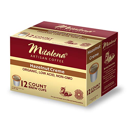 Mitalena Hazelnut Creme Low Acid Coffee Pods 72 Count - Medium Roast K-Cup Pods for Keurig Brewers - Heartburn Friendly Artisan Coffee - Perfect for Morning Brews, Office Use & After-Dinner Relaxation