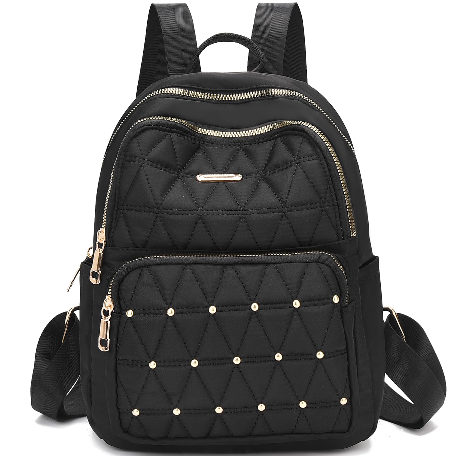 IHAYNER Mini Backpack for Women - Lightweight Nylon Shoulder Bag for Travel, College & Work - Stylish Casual Daypack with Rivets (Black) - Perfect for Daily Commute, Weekend Outings & School Essentials