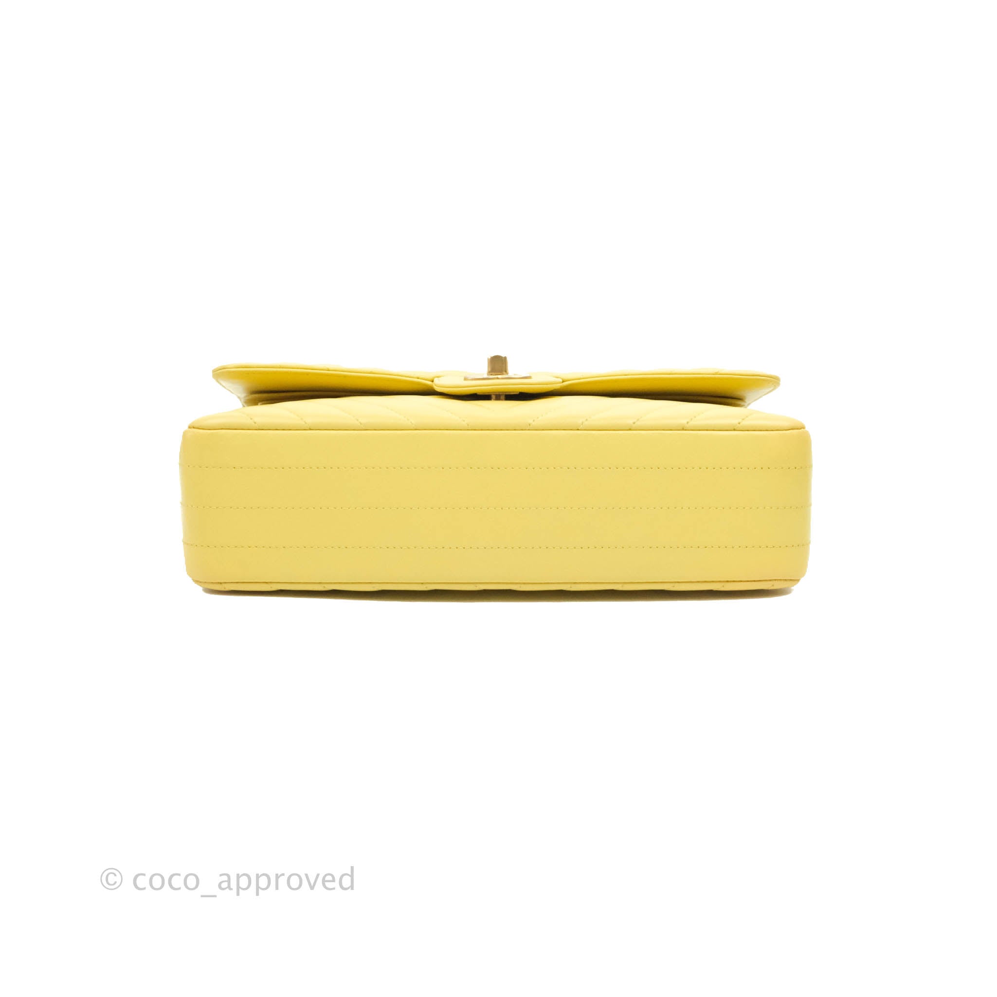 Chanel Classic Medium Flap Bag - Chevron Yellow Lambskin Leather with Gold Hardware | Luxury Designer Handbag for Women | Perfect for Parties, Date Nights & Special Occasions