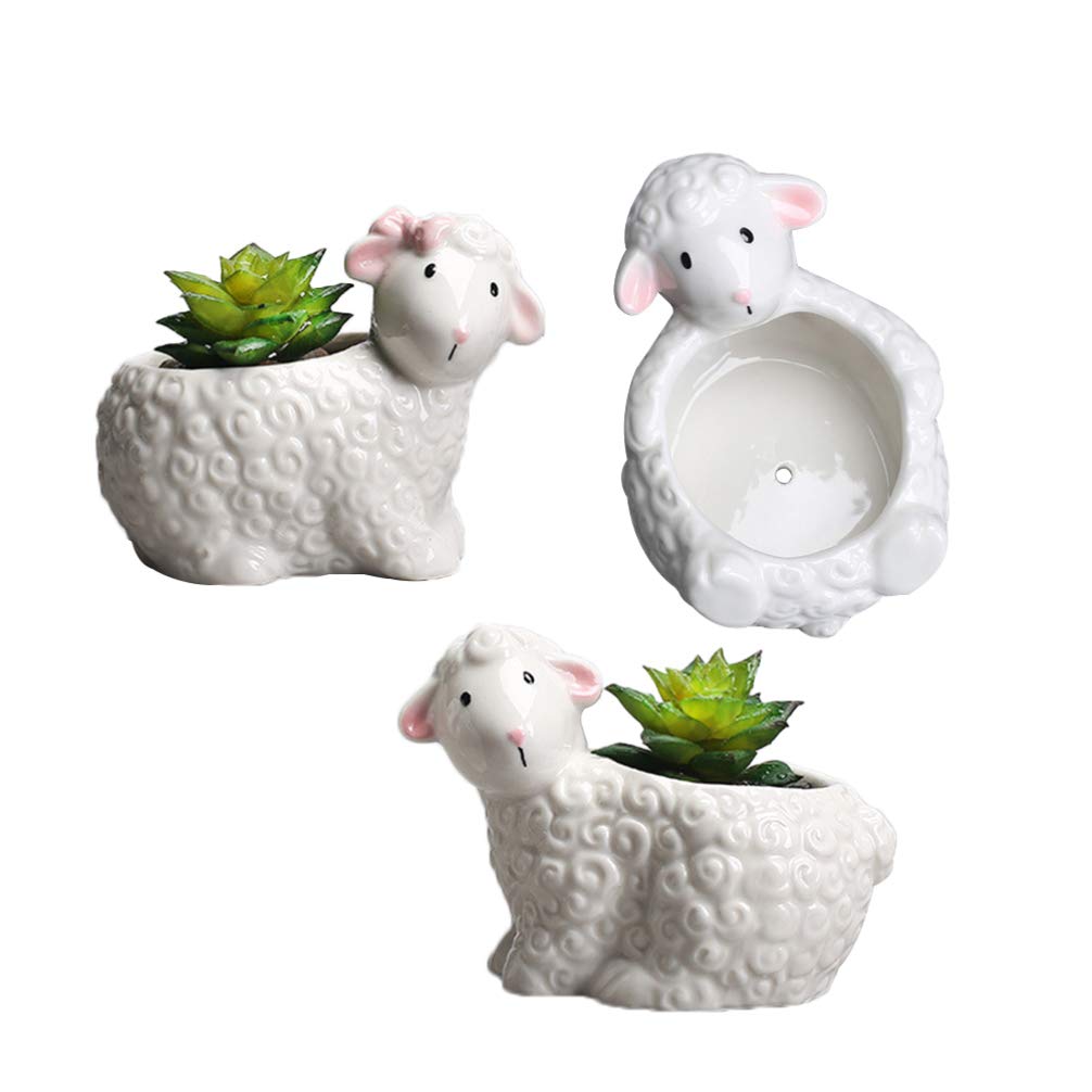 GANAZONO 3-Pack Cute Cartoon Sheep Shaped Succulent Plant Pots - Mini Animal Flower Planters for Indoor Plants, Succulents, Herbs | Perfect for Home, Office Desk Decor & Gift Idea
