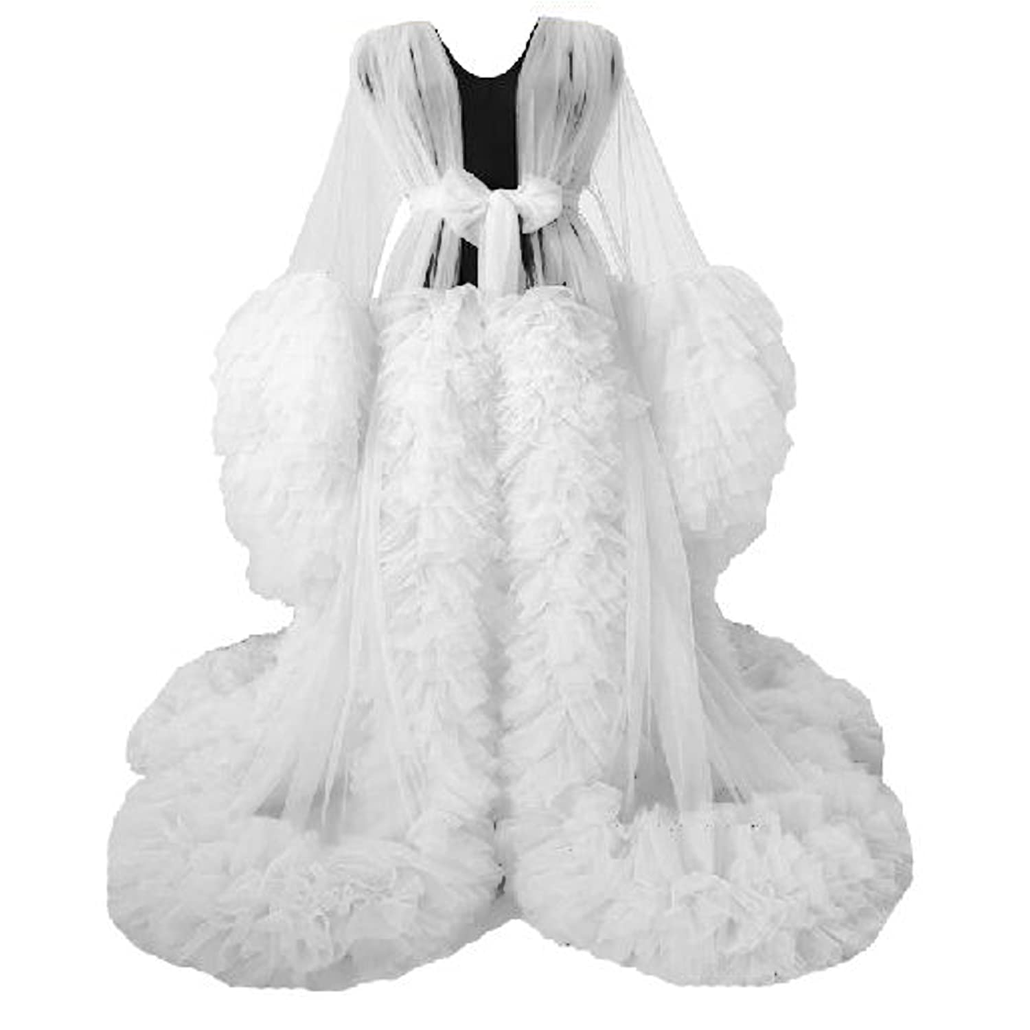 Elegant Tulle Maternity Robe - Long Bridal Nightgown & Bathrobe for Pregnancy Photoshoots | Comfortable Nursing Gown for Baby Showers, Maternity Photos & Hospital Delivery