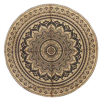 Rajsthani Art Decor 2 Seater Round Table Cloth Cover - 100% Cotton Blue Gold Mandala Tapestry Throw Mat (48 Inches, Black Gold) - Perfect for Boho Home Decor, Dining Table Cover, and Living Room Accent