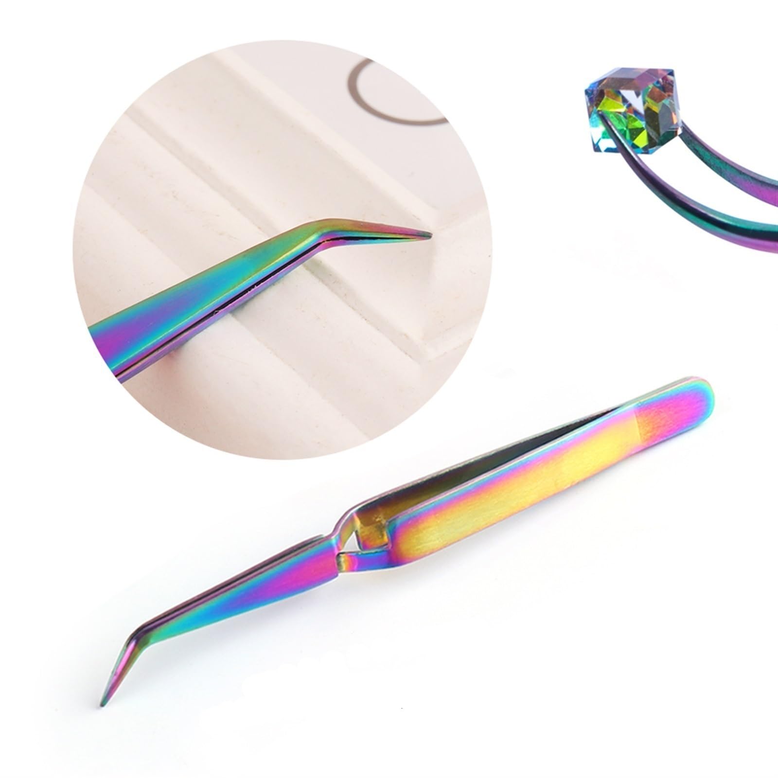 Stainless Steel Hair Removal & Nail Art Tweezers - Cross Action Rainbow Extension Nipper for Eyebrow Shaping, Eyelash Extension & Manicure