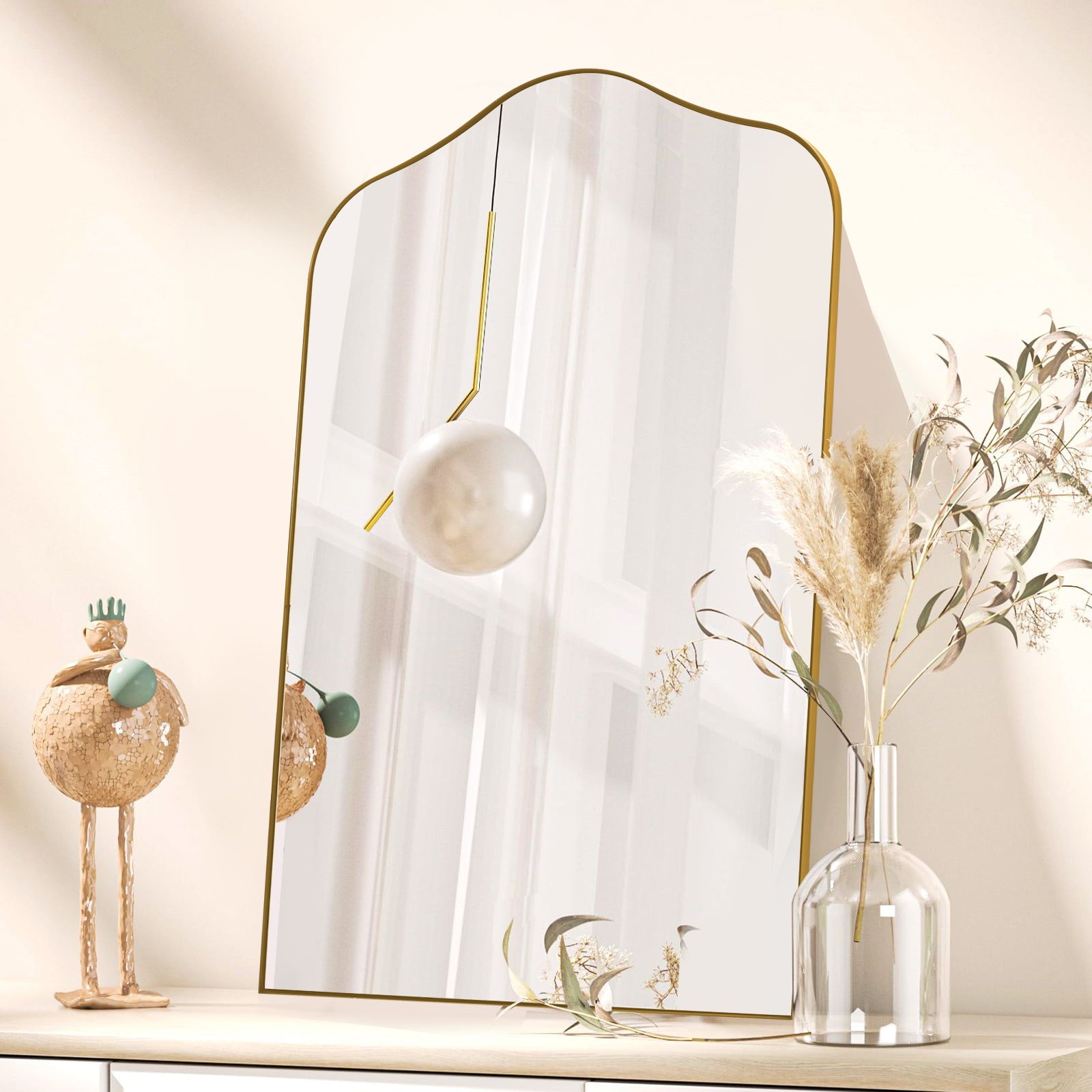 Contemporary Scalloped Arch Top Bathroom Mirror with Stainless Steel Frame - Elegant Vanity Mirror for Modern Bathrooms, Powder Rooms & Home Decor