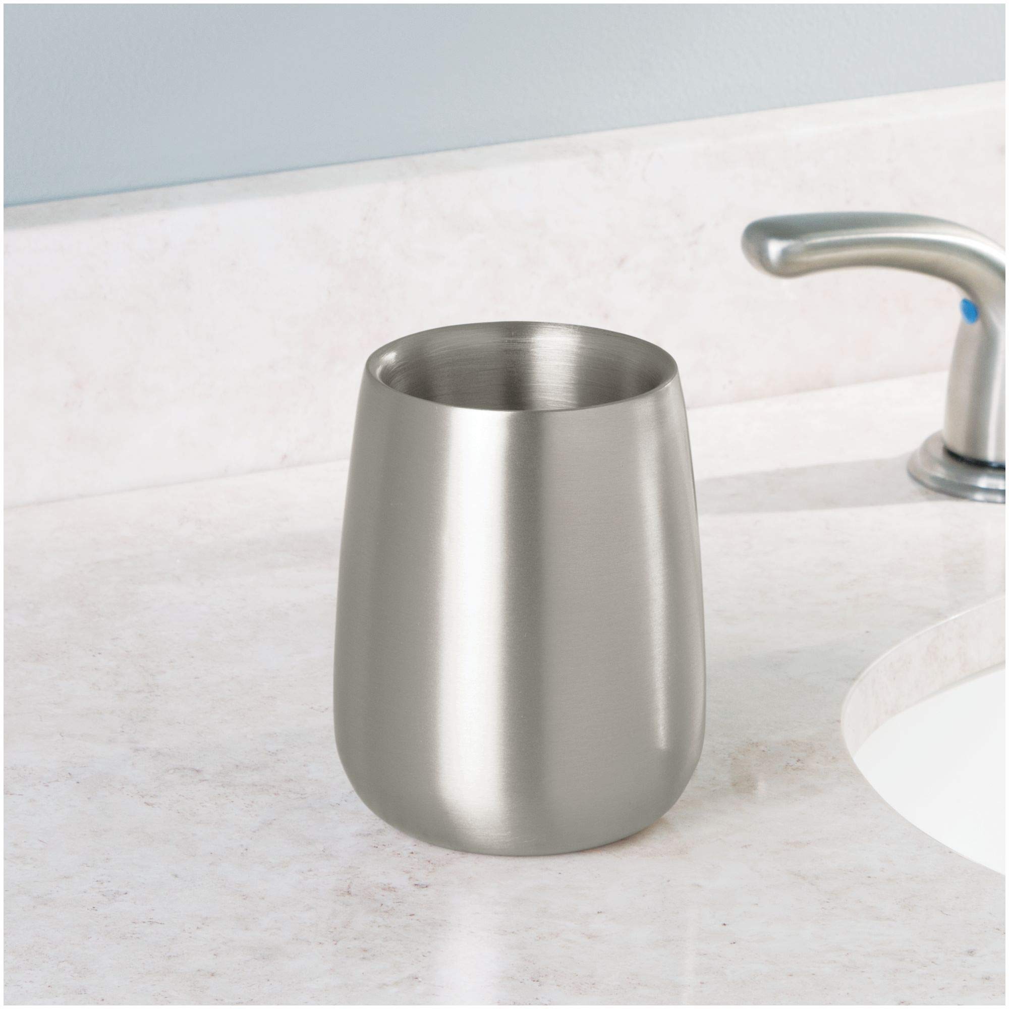 iDesign Nogu Metal Tumbler Cup - Brushed Stainless Steel Organizer for Makeup Brushes, Toothbrushes, Pens & Glasses | Bathroom Vanity, College Dorm, Office Desk (3.25