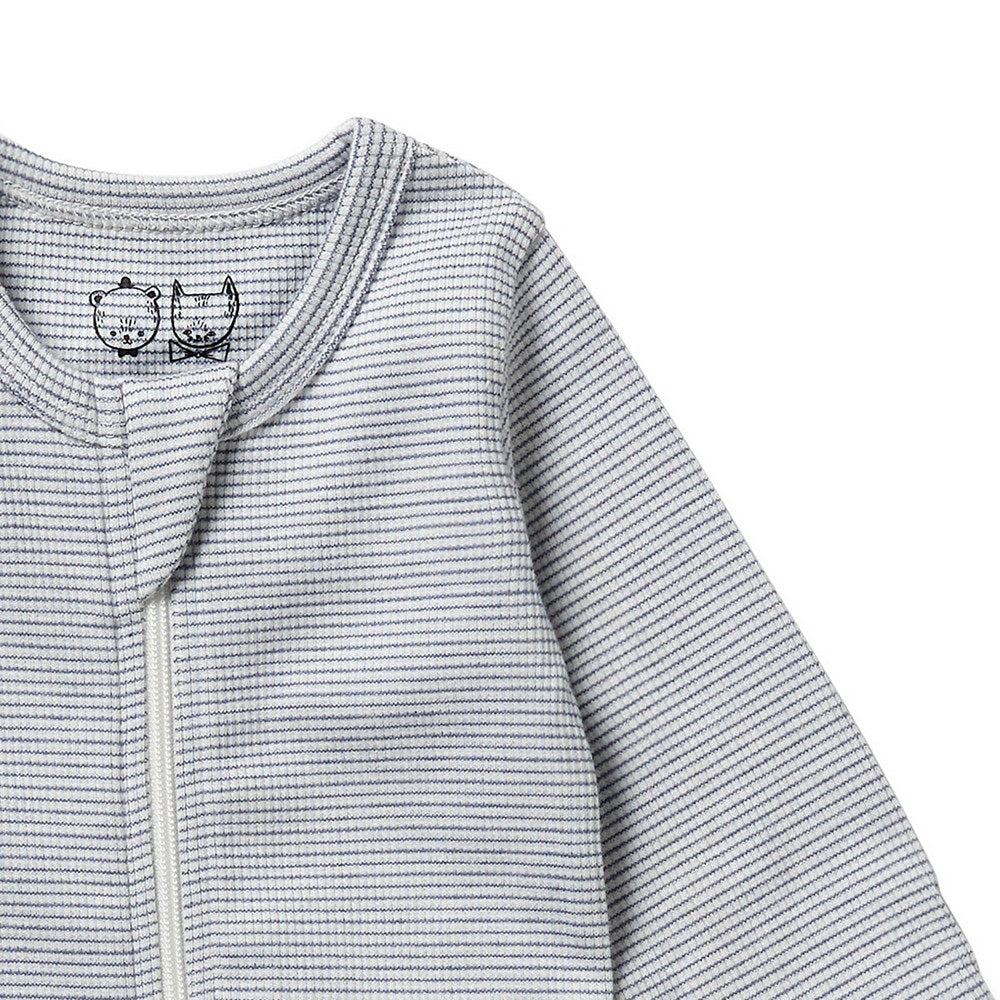 Organic Cotton Baby Stripe Rib Zipsuit with Feet - Soft & Snug Newborn Sleepwear for Boys & Girls - Perfect for Nighttime & Naptime Comfort