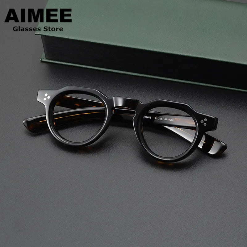Aimee Unisex Full Rim Flat Top Oval Acetate Eyeglasses 8013 - Stylish Retro Frame for Men & Women - Perfect for Reading, Work, and Fashion Accessories