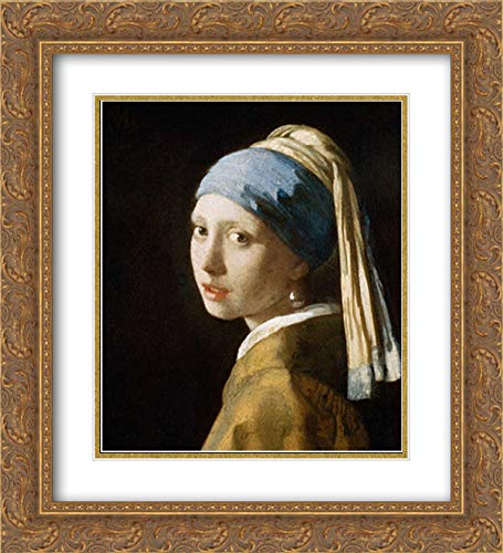 Johannes Vermeer 'Girl with a Pearl Earring' 15x16 Inch Gold Ornate Framed Museum Art Print with Double Mat - Perfect for Living Room, Bedroom & Office Wall Decor