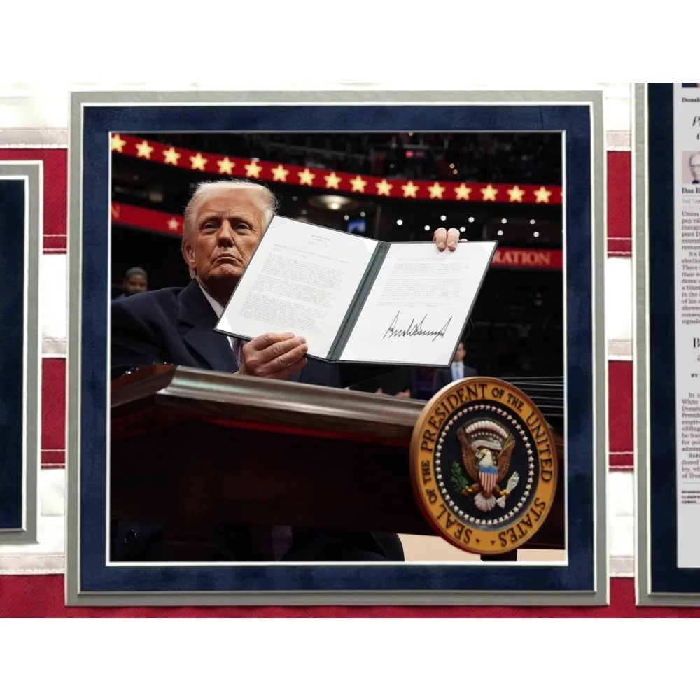 Donald Trump Autographed 2025 Inauguration USA Flag Framed with Washington Post Newspaper & JSA COA - Collectible Political Memorabilia for Home Office Decor & Conservative Gifts