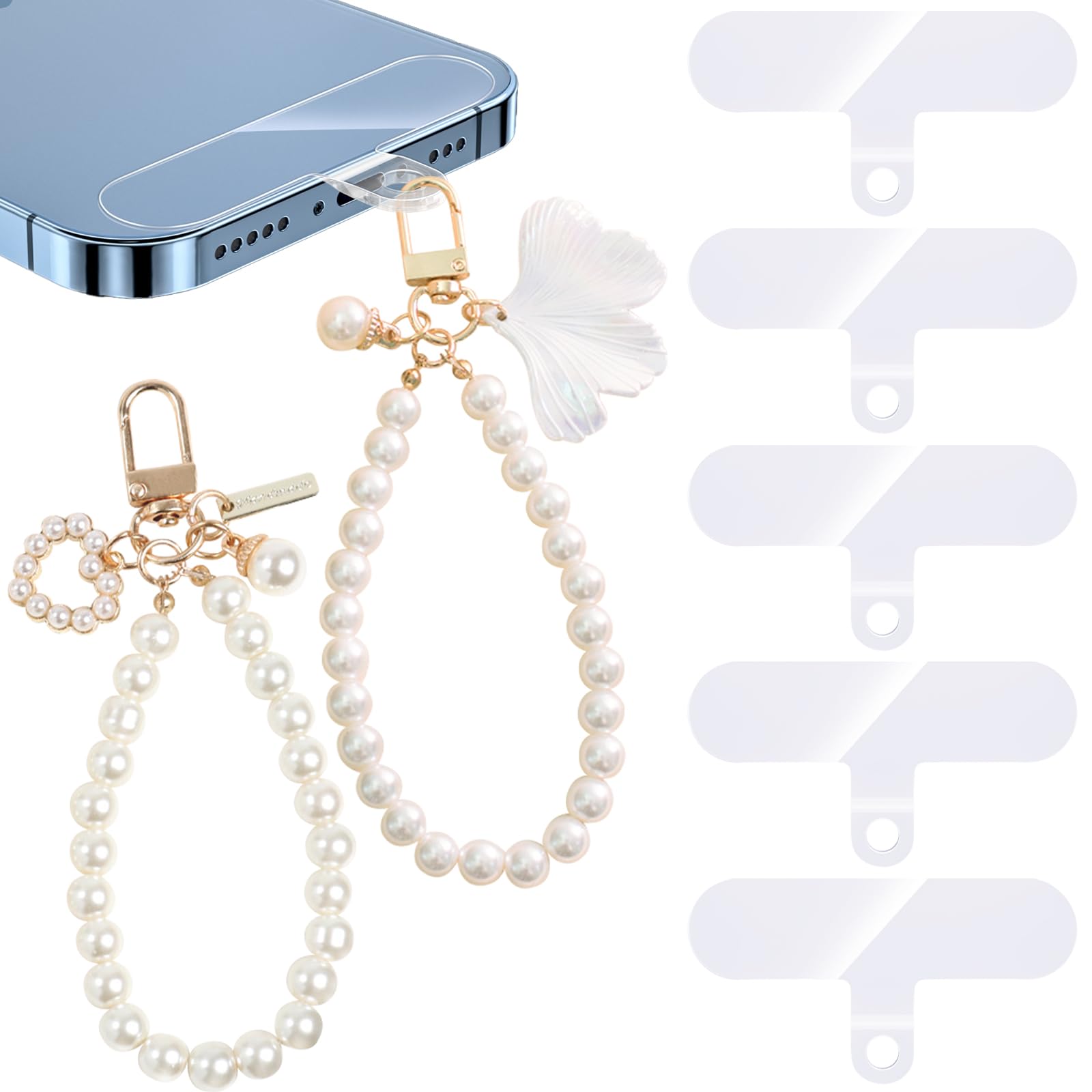 DKDDSSS 2 Pack Pearl Phone Straps - Adjustable Phone Charm & Chain for iPhone Samsung - Stylish Phone Jewelry Accessories for Men & Women - Perfect for Daily Use, Gifts & Fashion Accessories