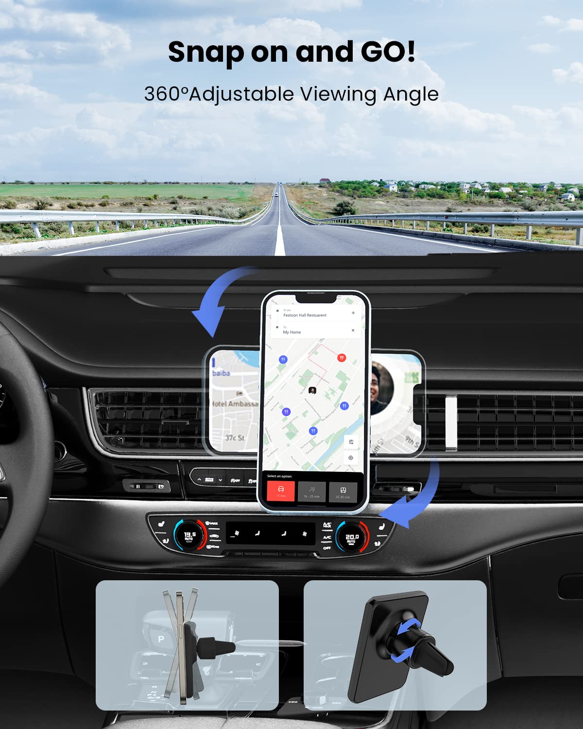 JoyGeek Magnetic Wireless Car Charger for iPhone 14/13/12 Series | Fast 18W Qi Charging | Mag-Safe Compatible Car Mount | Air Vent Phone Holder | Black | Perfect for Road Trips & Daily Commutes