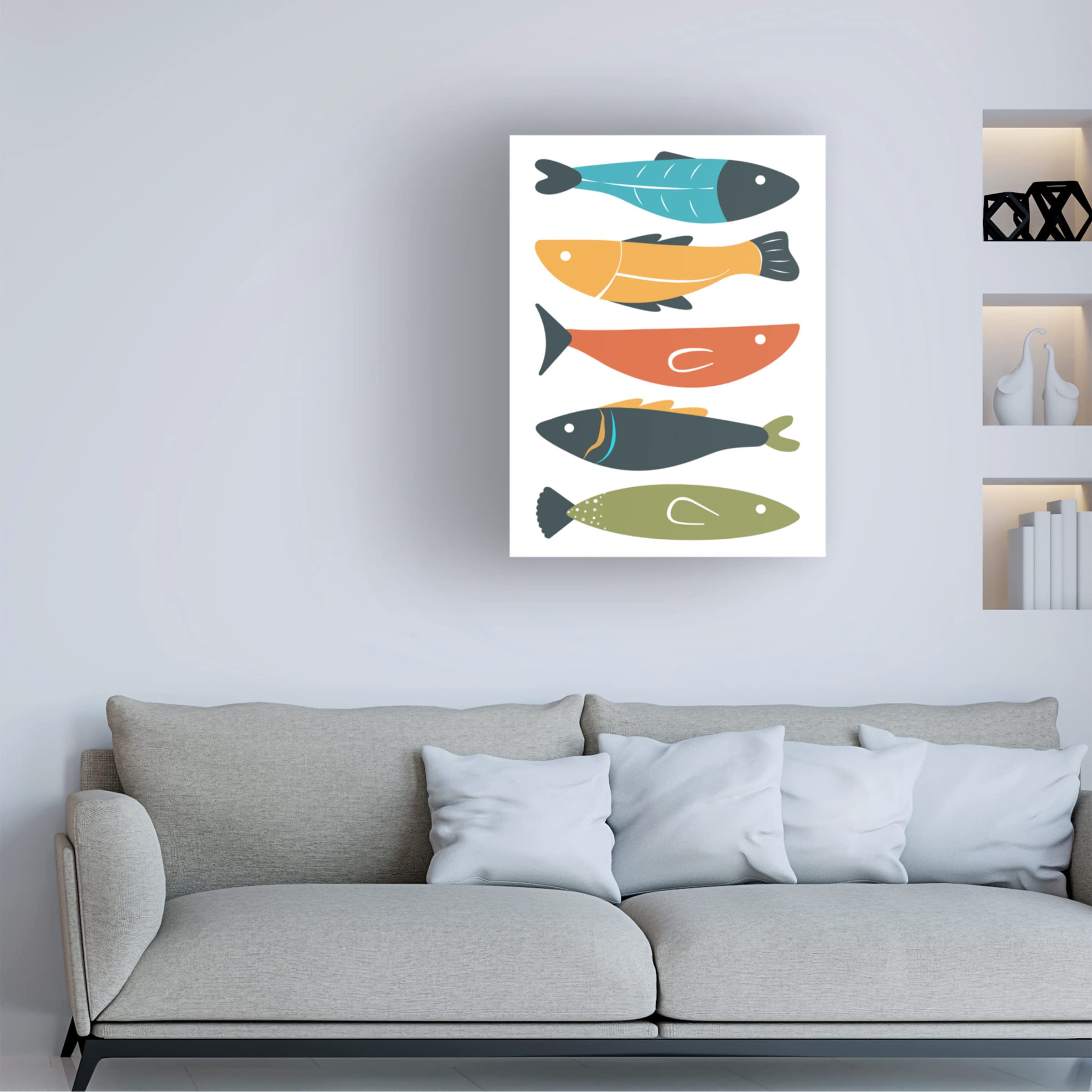 Playful Fish Canvas Art by Ayse - Modern Abstract Ocean Painting for Living Room, Bedroom & Office Decor - Handmade Wall Art for Home & Commercial Spaces