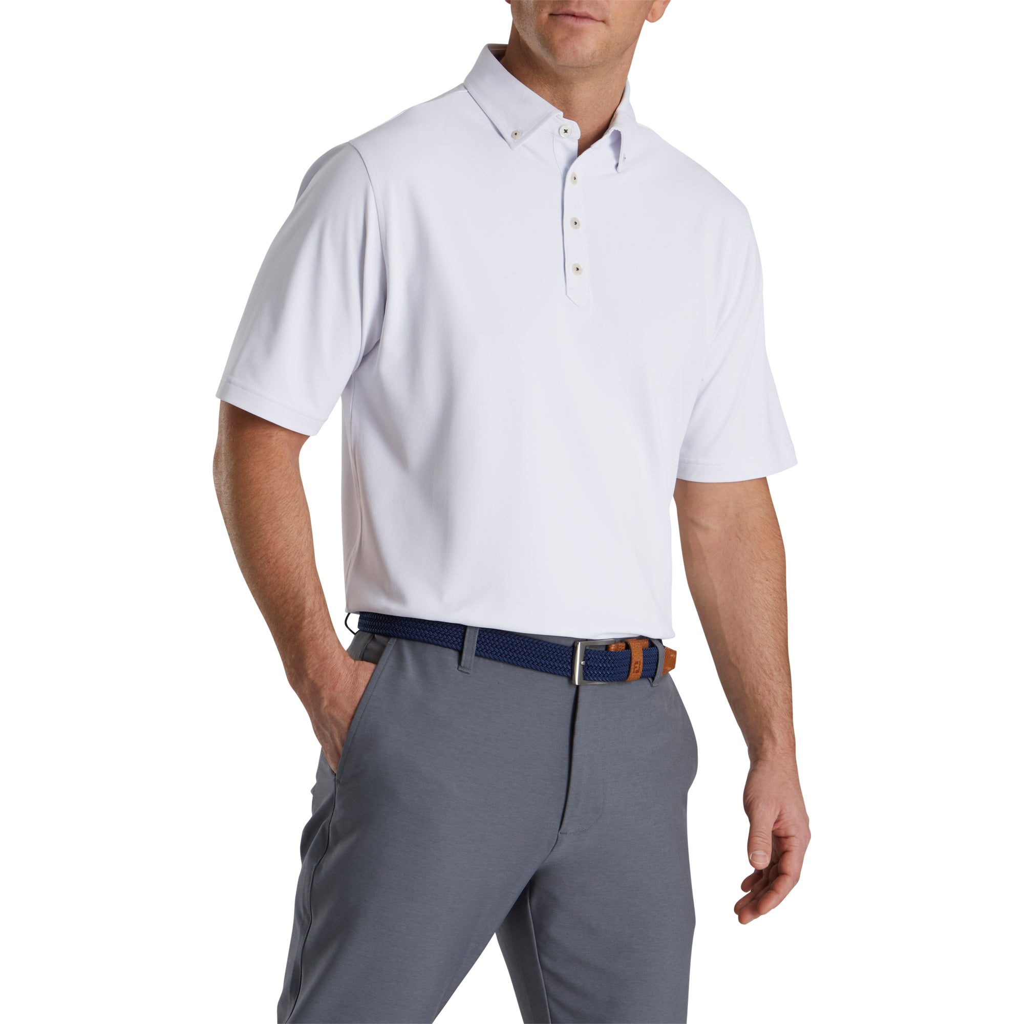 FootJoy Stretch Pique Vintage Floral Trim White Men's Golf Polo Shirt - Breathable & Comfortable for Golf, Casual Wear & Outdoor Activities