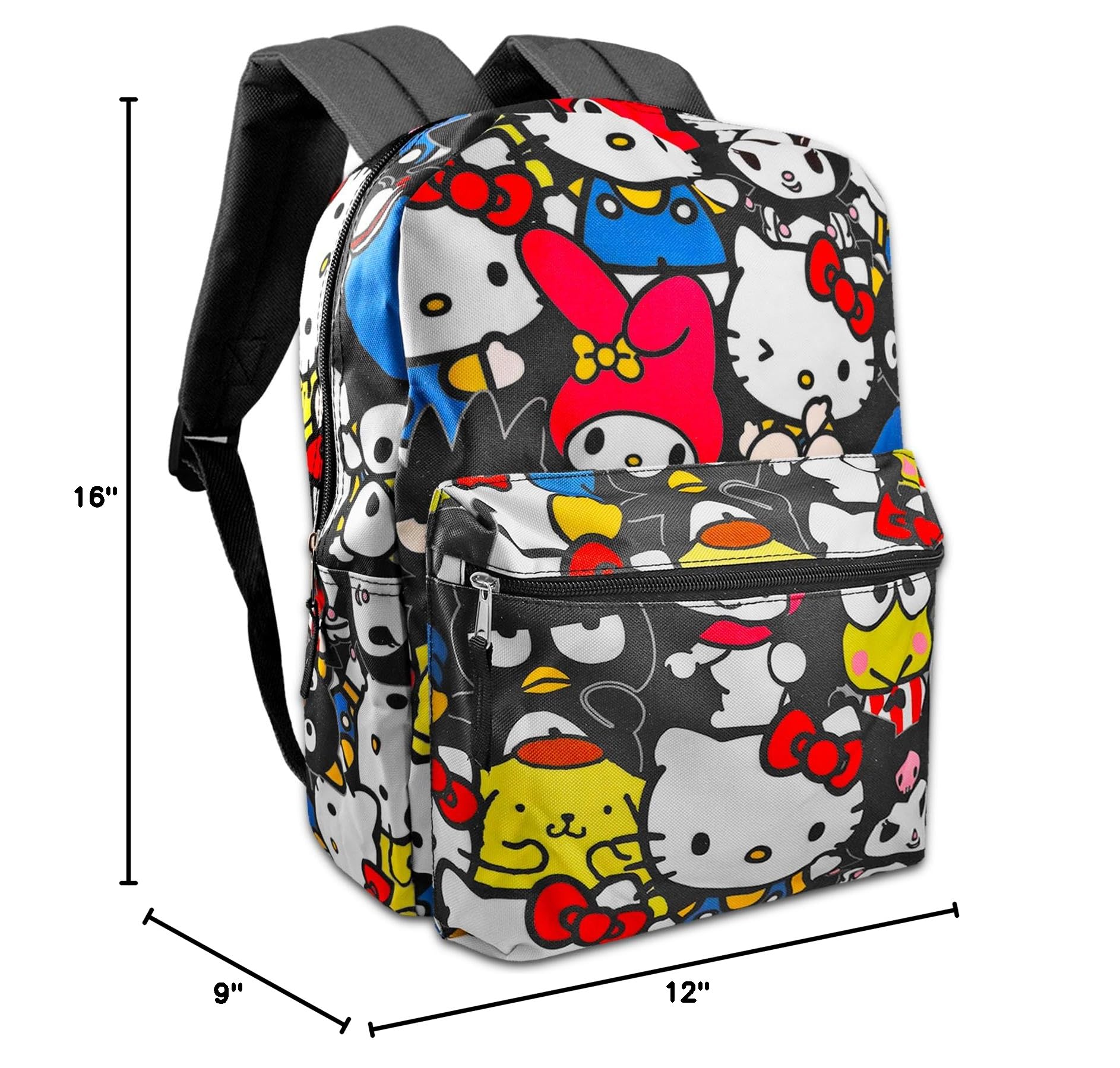 Hello Kitty School Backpack for Girls - 16 Inch Cute Pink Backpack with Front Pocket, Stickers & Water Bottle Holder | Perfect for School, Travel & Daily Use