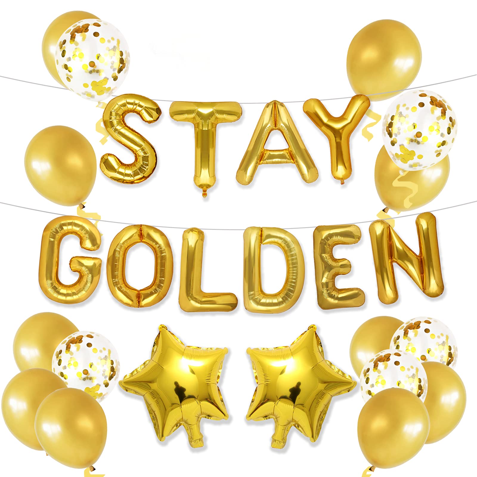 16 Inch STAY GOLDEN Balloon Banner - Perfect for Golden Birthday Party Decorations, Anniversary Celebrations & Graduation Events - Premium Foil Balloon for Wall Decor, Photo Backdrops & Party Supplies
