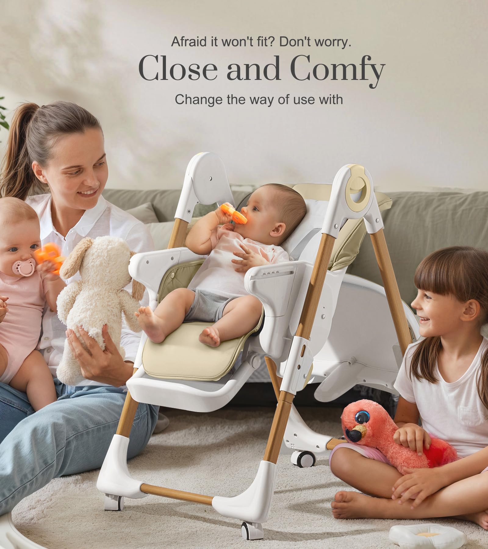 Convertible High Chair for Babies & Toddlers - Adjustable Height, Removable Tray, Reclining Backrest & Footrest - Portable Dining Chair with Locking Wheels - Perfect for Home, Restaurant & Travel Use