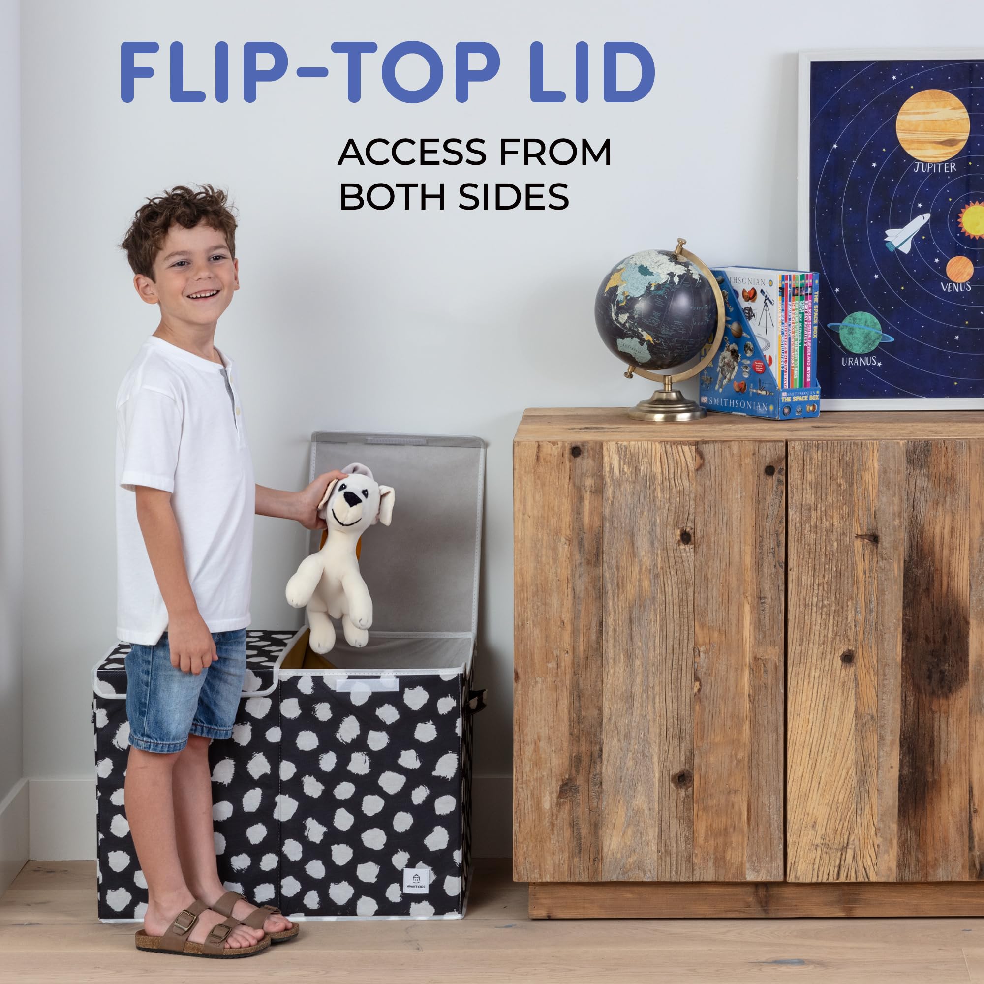 Kids Toy Storage Chest - Large Black Toy Box with Detachable Organizer & Flip-Top Lid for Boys & Girls | Nursery, Playroom & Bedroom Organization