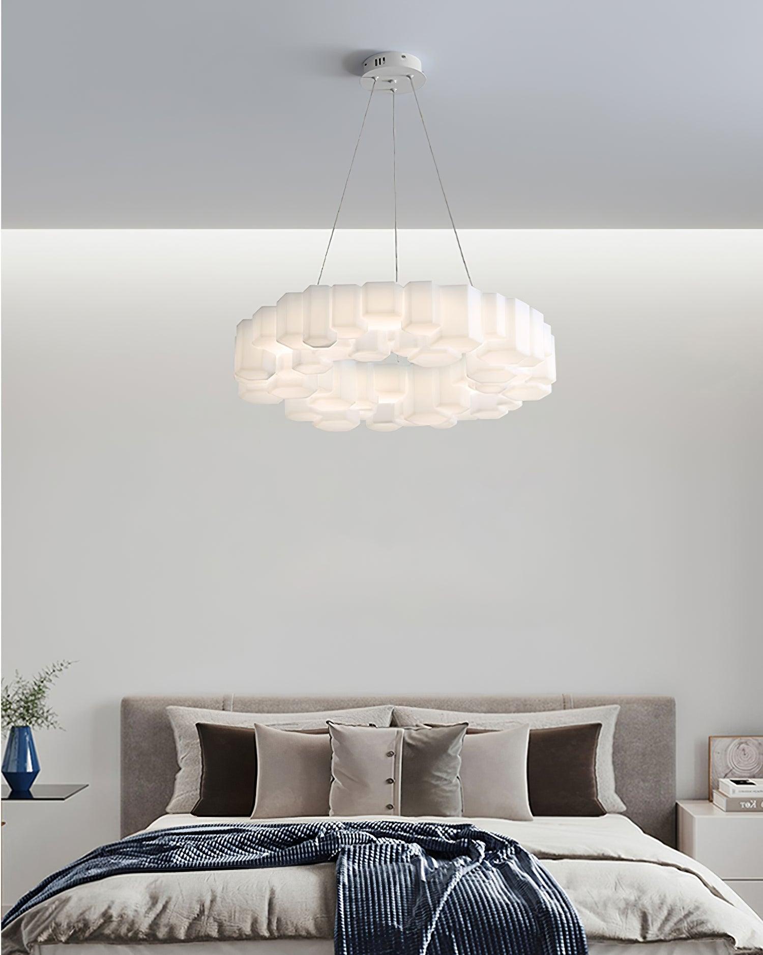 Modern Honeycomb Chandelier Light Fixture - Geometric Hexagon Ceiling Pendant Lamp for Dining Room, Living Room & Bedroom - Elegant Home Decor Lighting for Indoor Spaces