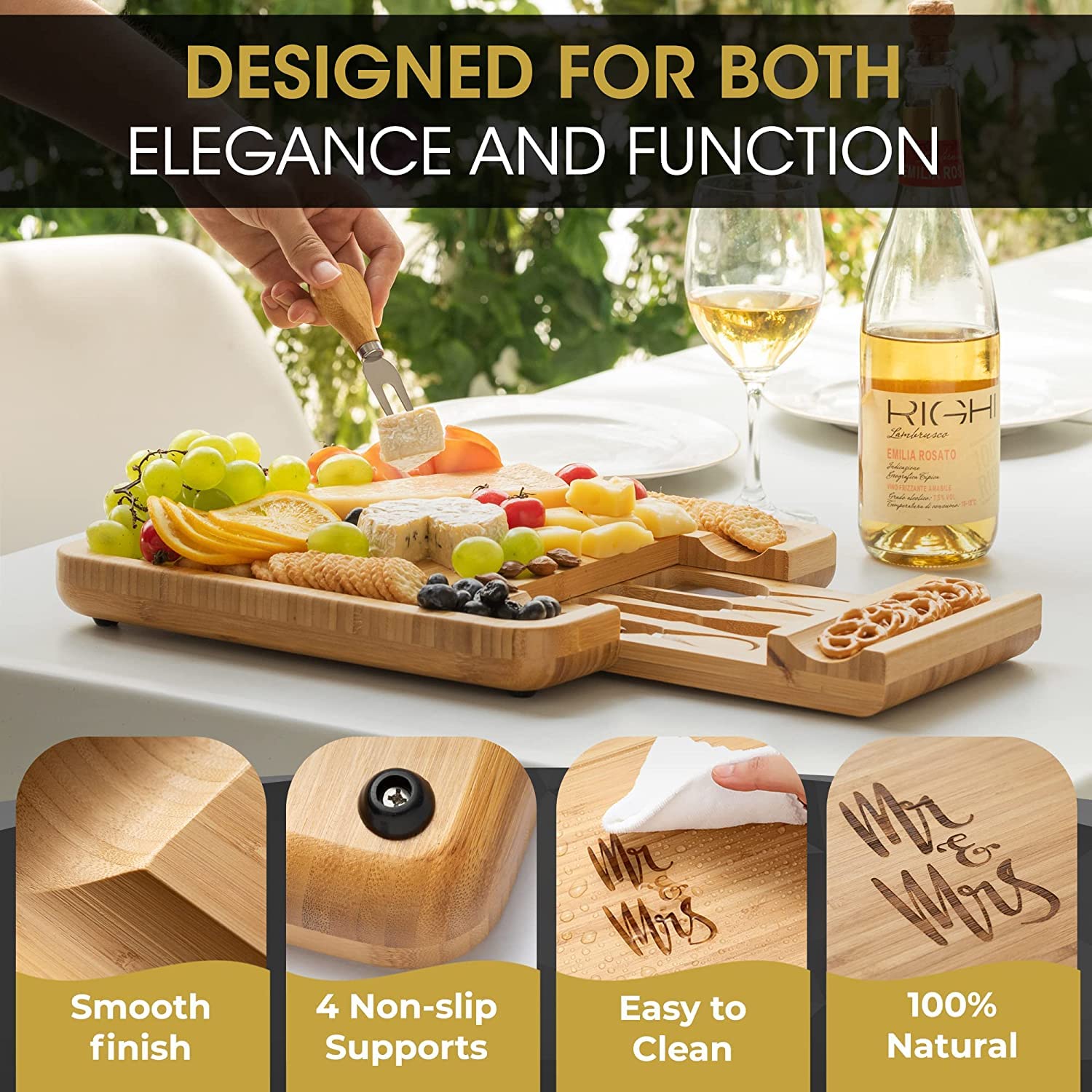 DELUXY Mr and Mrs Cheese Board Set - Elegant Wedding Gift for Couples, Newlyweds, Bridal Showers, Anniversaries - Unique His and Hers Present for Cheese Lovers - Perfect for Romantic Dinners, Housewarming Parties, and Special Celebrations