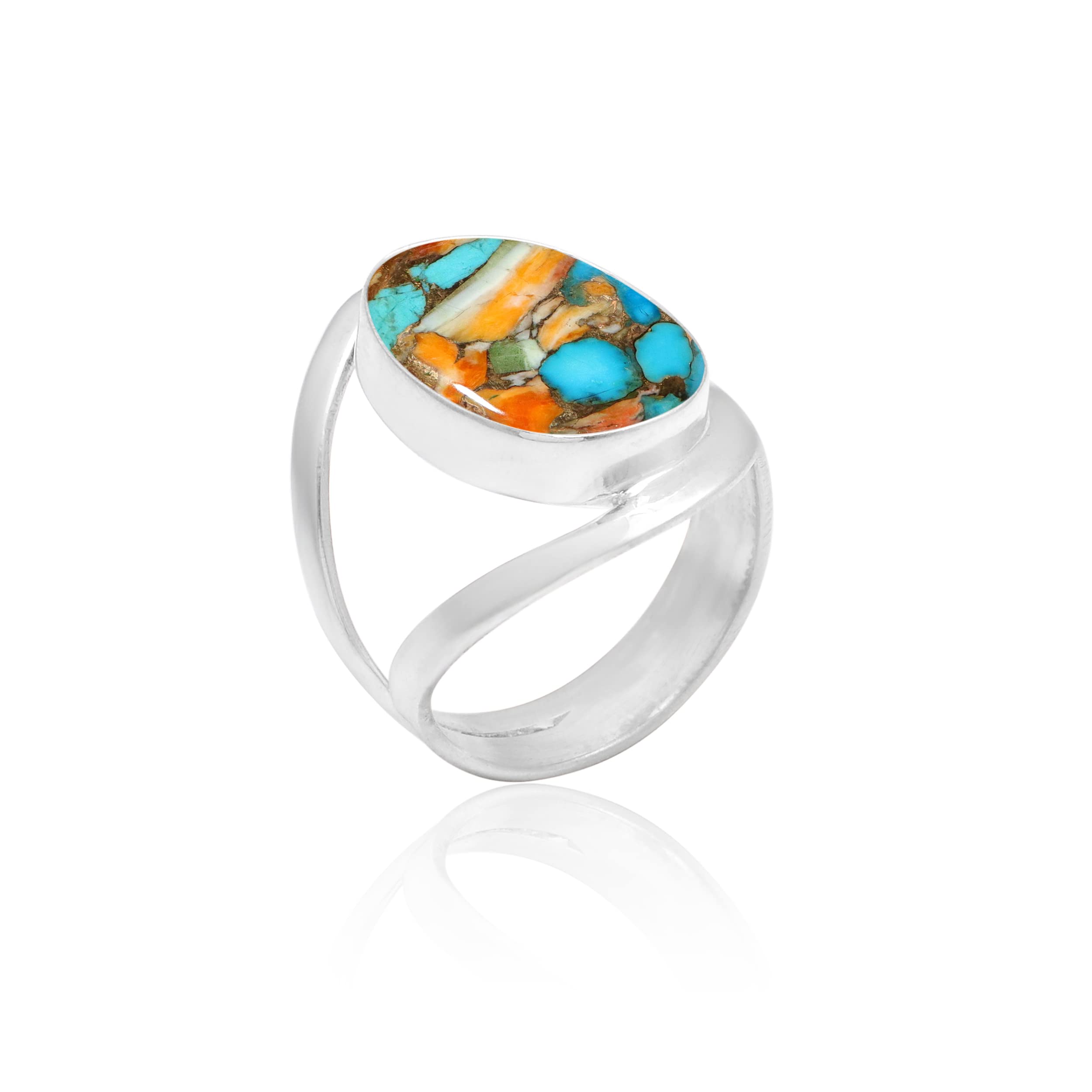 Veracity Jewelry 925 Sterling Silver Oyster Copper Turquoise Rings for Women - Kingman Mojave Mohave Spiny Oyster Healing Meditation Jewelry - Multi Color Turquoise Ring Gift for Mom, Wife, Girlfriend - Perfect for Spiritual Healing, Yoga, Meditation & Everyday Wear - VSR-139