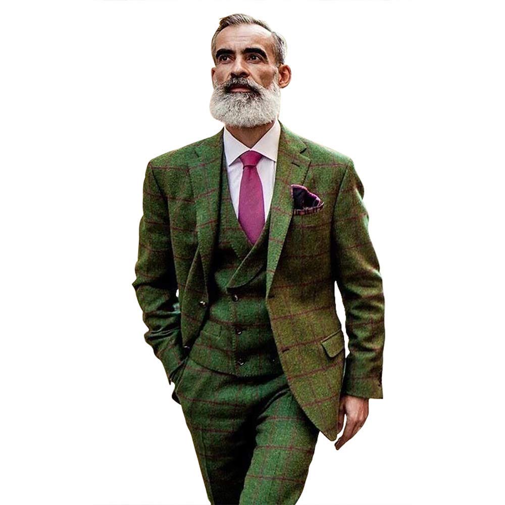 Stylish Men's Plaid Notch Lapel 3-Piece Suit Set - Jacket, Vest & Pants | Formal Business Attire, Wedding, Office & Special Occasions