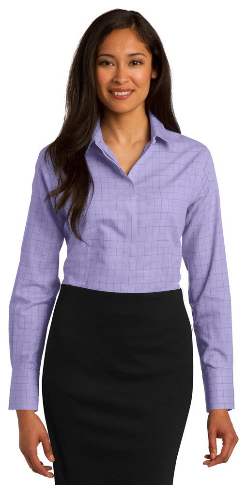 Red House Women's Windowpane Plaid Non-Iron Button Down Shirt - Perfect for Office, Business Casual & Everyday Wear