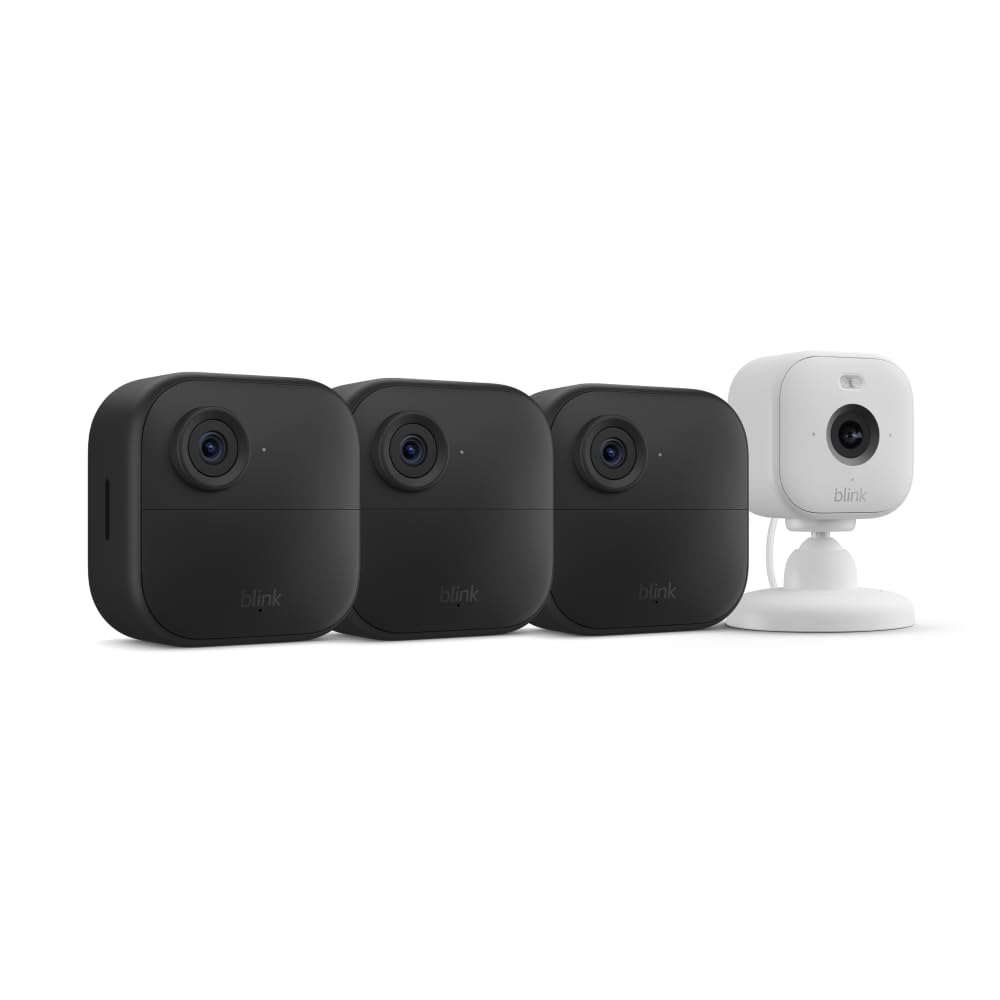 Blink Outdoor 4 & Blink Mini 2 Smart Security Camera System - 3 HD Wireless Cameras with Two-Way Talk, Motion Detection, Alexa Compatibility - Easy Setup for Home & Business Surveillance (White)