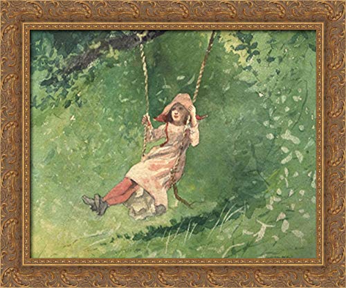 Winslow Homer Girl on a Swing 24x20 Gold Ornate Wood Framed Canvas Art - Perfect for Living Room, Bedroom & Office Wall Decor