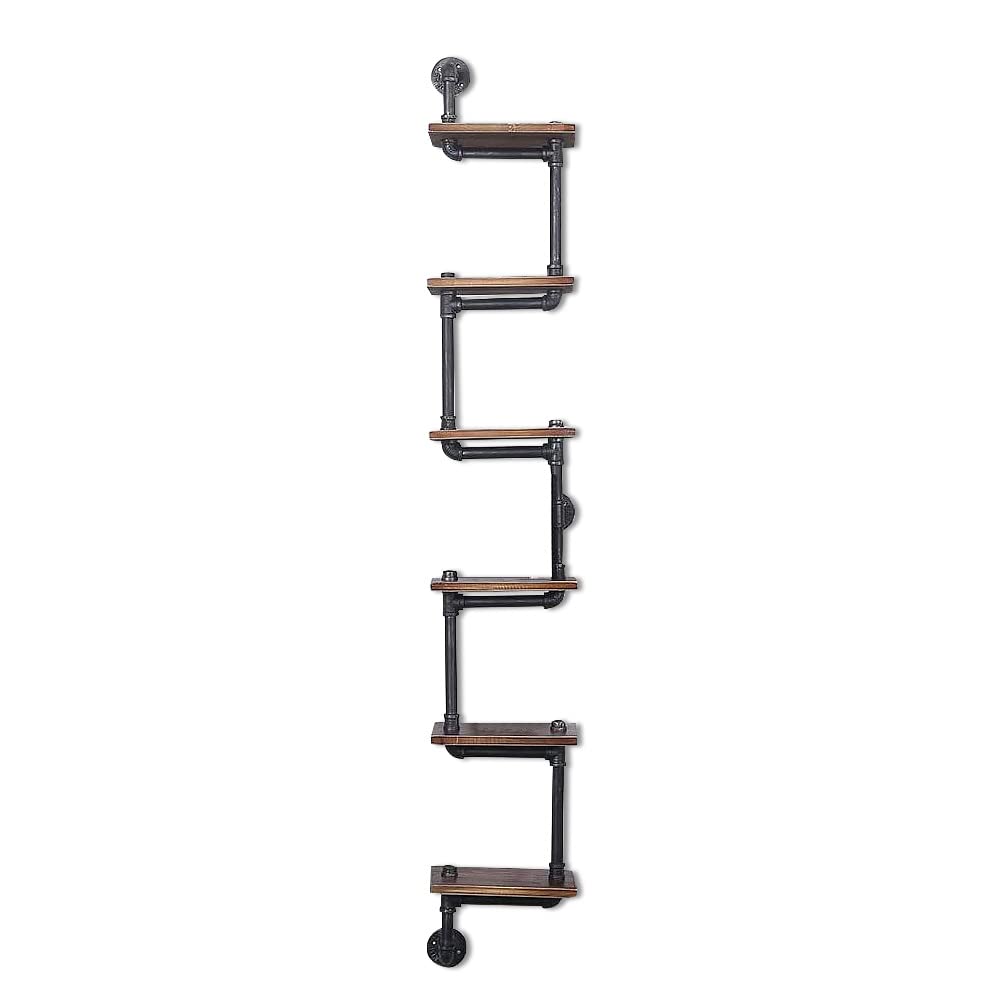 6-Tier Industrial Pipe Wall Shelves - Rustic Wood Floating Shelves for Bedroom, Living Room, Kitchen & Office Storage - Perfect for Books, Decor & Bathroom Organization - Space-Saving Solution for Small Apartments & Modern Homes