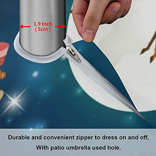 Wusikd Christmas Santa Space Reindeer Round Tablecloth - 60 Inch Outdoor Washable Polyester Table Cover with Umbrella Hole & Lace Trim - Perfect for Camping, Picnics, Patio Parties, BBQs, and Family Gatherings