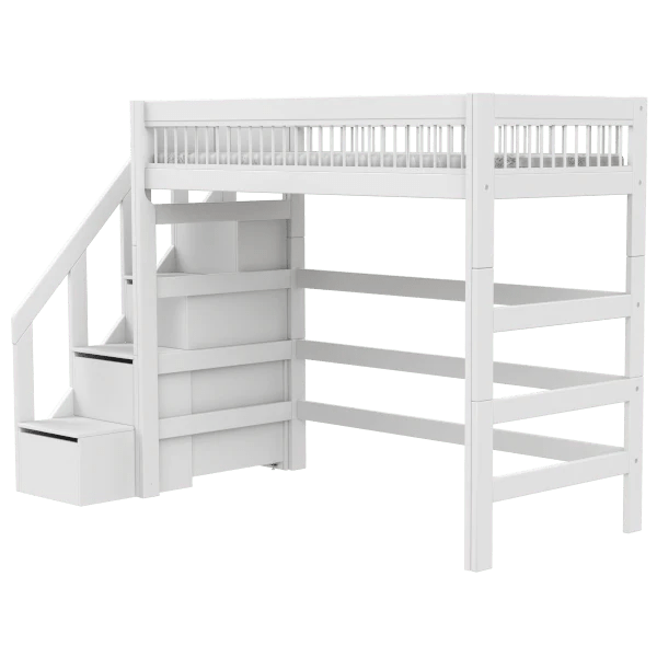 High Sleeper Bed with Staircase - 177cm Loft Bed for Teens & Adults, Sturdy Metal Frame, Space-Saving Design - Perfect for Small Bedrooms, Dorms & Studio Apartments
