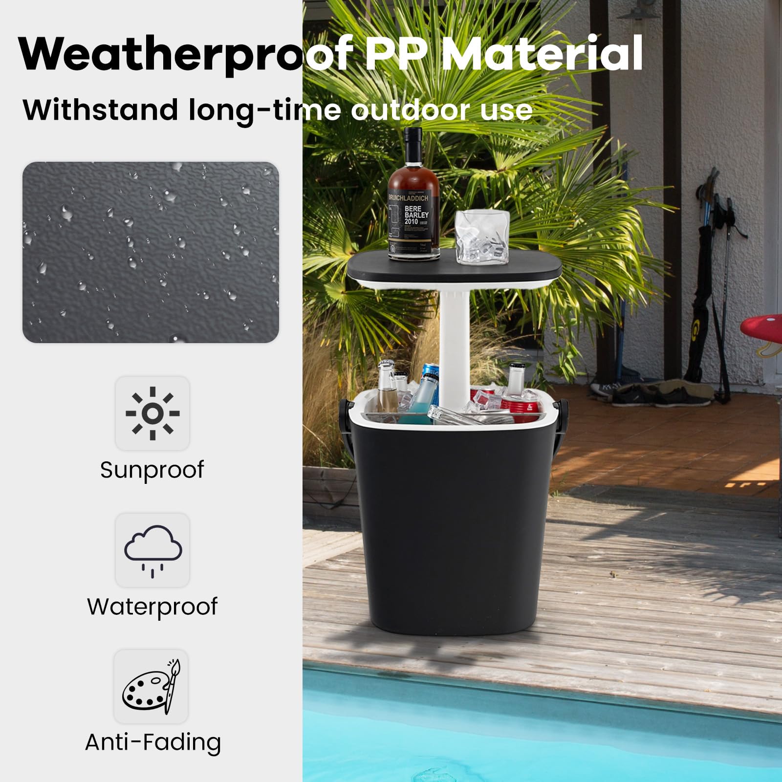 Goplus 4 Gallon All-Weather Cooler Table with Handle - Portable 3-in-1 Outdoor Beer & Wine Cooler with Bottle Opener & Lift Top Lid - Perfect for Patio, Poolside, Camping, Picnic and Backyard Parties