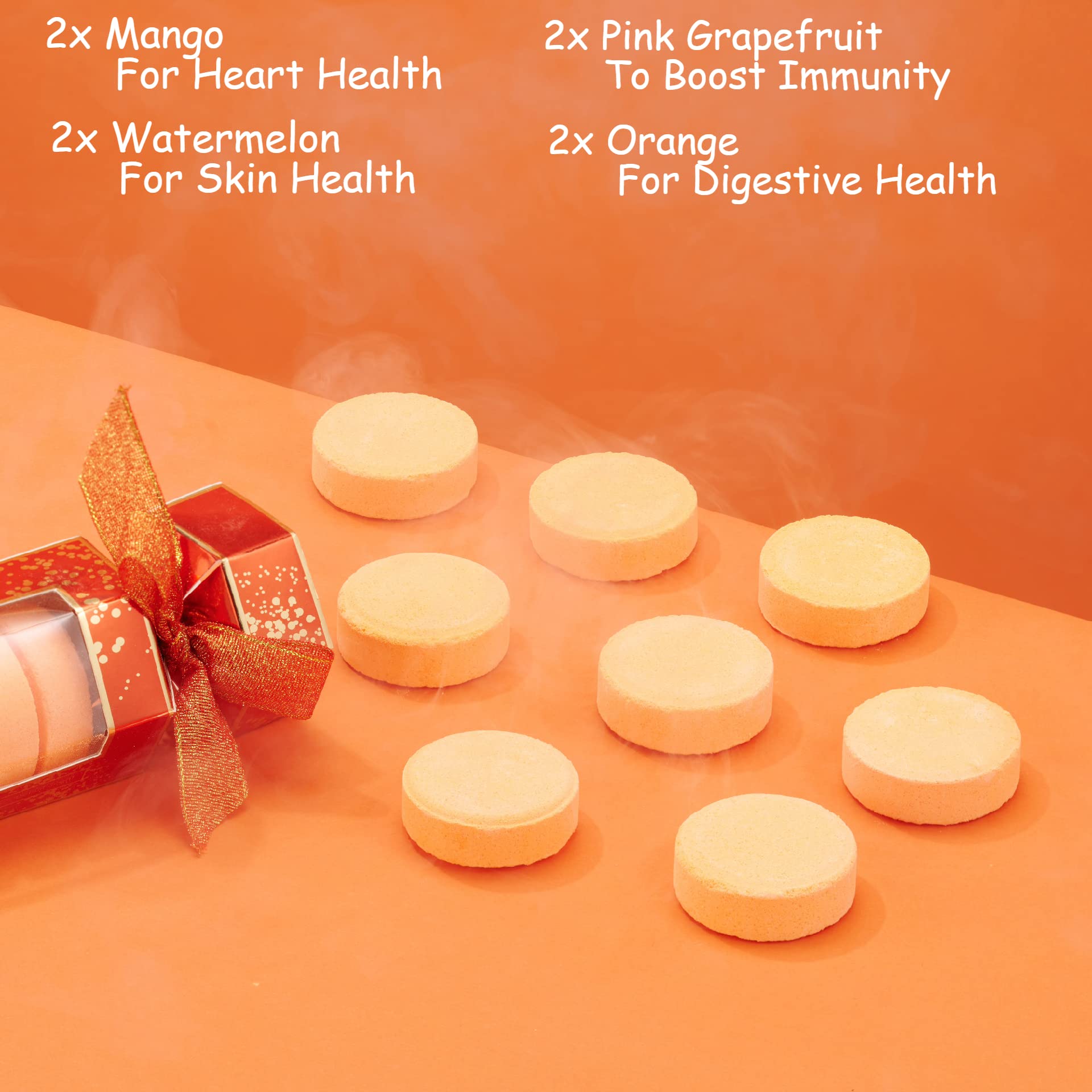Aromatherapy Shower Steamers with Essential Oils - Orange, Watermelon, Mango & Pink Grapefruit Scented Bath Bombs for Relaxation & Nasal Congestion Relief | Perfect Birthday Gifts for Women & Men | Spa Day, Stress Relief & Home Wellness Essential