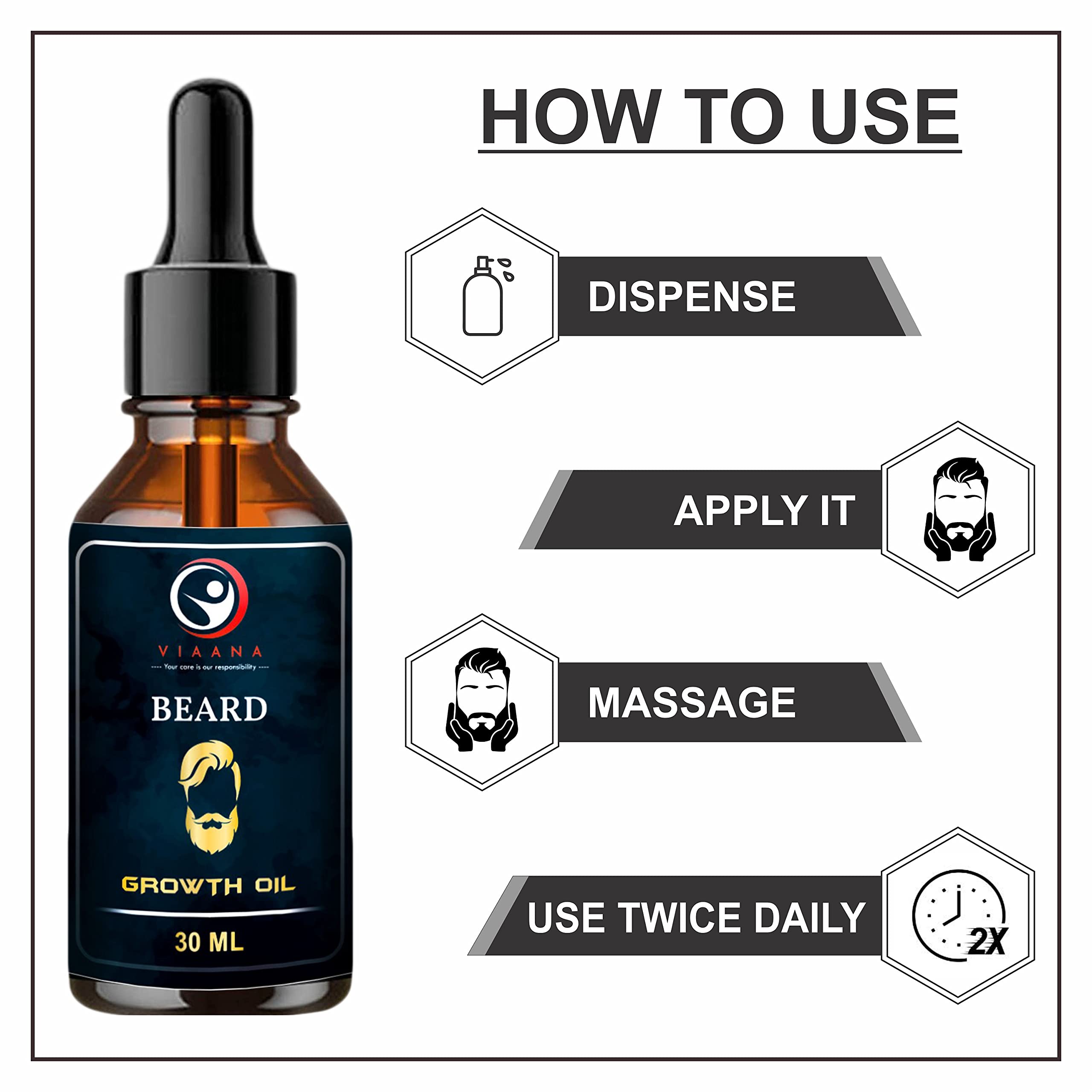 VIAANA Beard Growth Oil with Onion Oil - Promotes Thicker, Fuller Beard Growth | Nourishing Formula with Sweet Almond Oil, Olive Oil & Vitamin E | 30ml Bottle | Ideal for Daily Beard Care & Styling