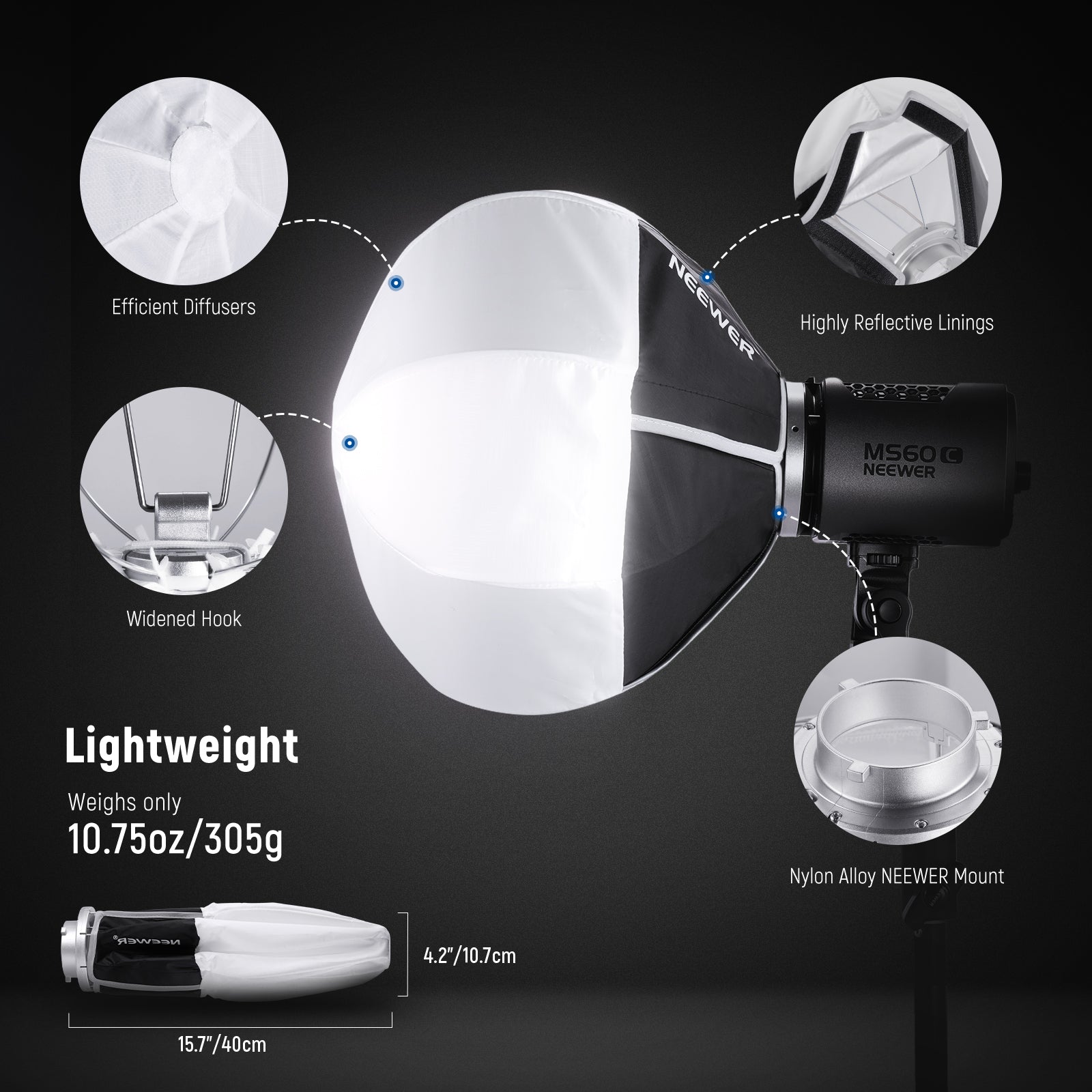 NEEWER NS6L LED Lantern Softbox with Universal Mount - Perfect for Photography, YouTube Videos & Studio Lighting