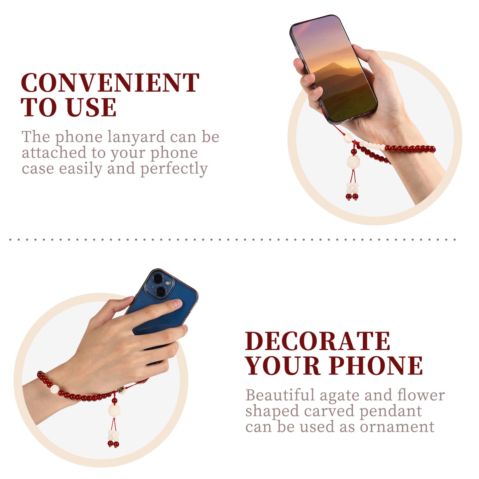 Red Agate Beaded Phone Charm Strap - Elegant Phone Wrist Strap & Lanyard with Beaded Chain for iPhone, Samsung & Smartphones - Perfect for Work, Travel & Daily Use