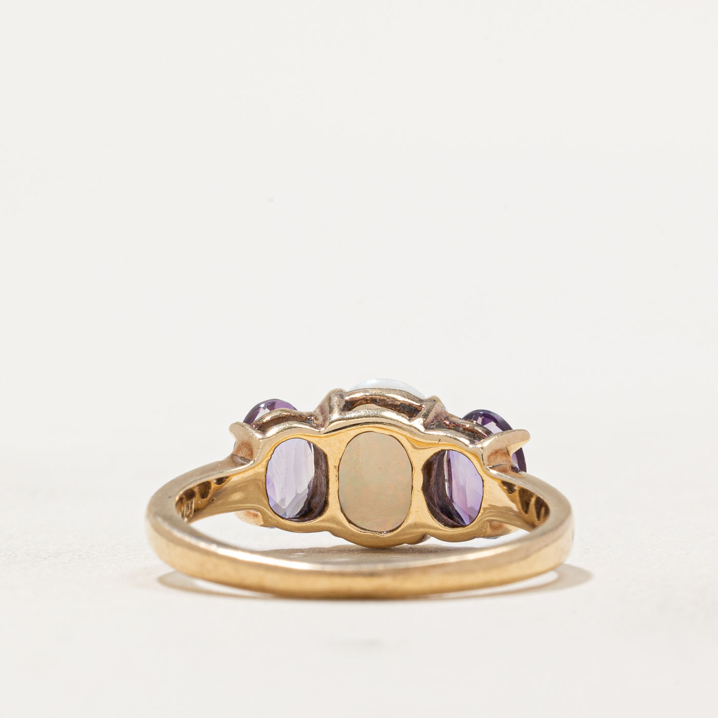 Opal & Amethyst Three Stone Ring - 0.60ct to 0.80ctw Natural Gemstone Jewelry - Size 6.25 - Elegant Wedding, Anniversary & Gift for Her - Perfect for Special Occasions & Everyday Wear