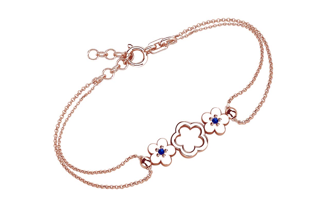 14K Rose Gold Over Sterling Silver Simulated Gemstone Three Flower Link Bracelet - Elegant Jewelry for Women, Perfect for Parties, Weddings & Everyday Wear