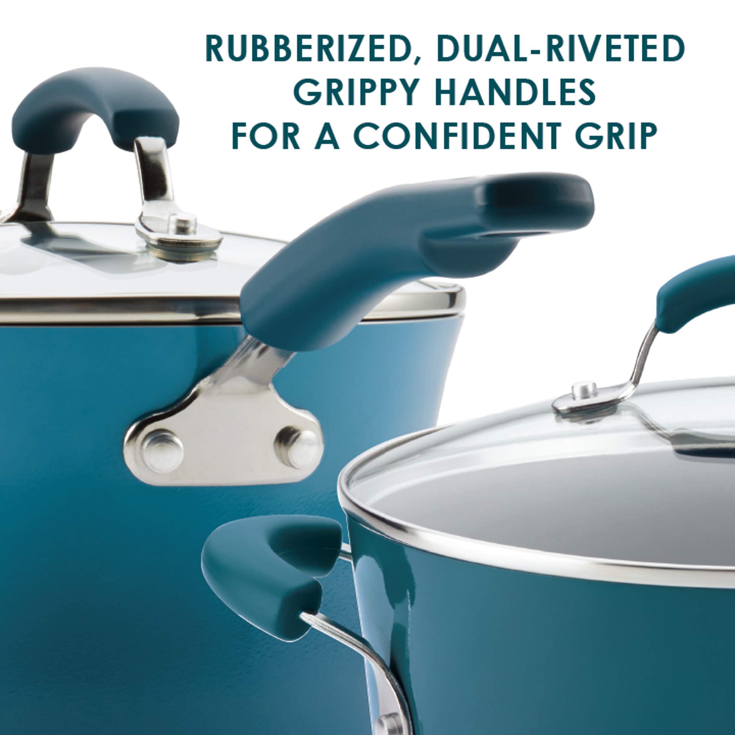 Rachael Ray Brights Nonstick Cookware Set - 10-Piece Pots and Pans in Marine Blue | Durable Kitchen Essentials for Baking, Frying & Everyday Cooking