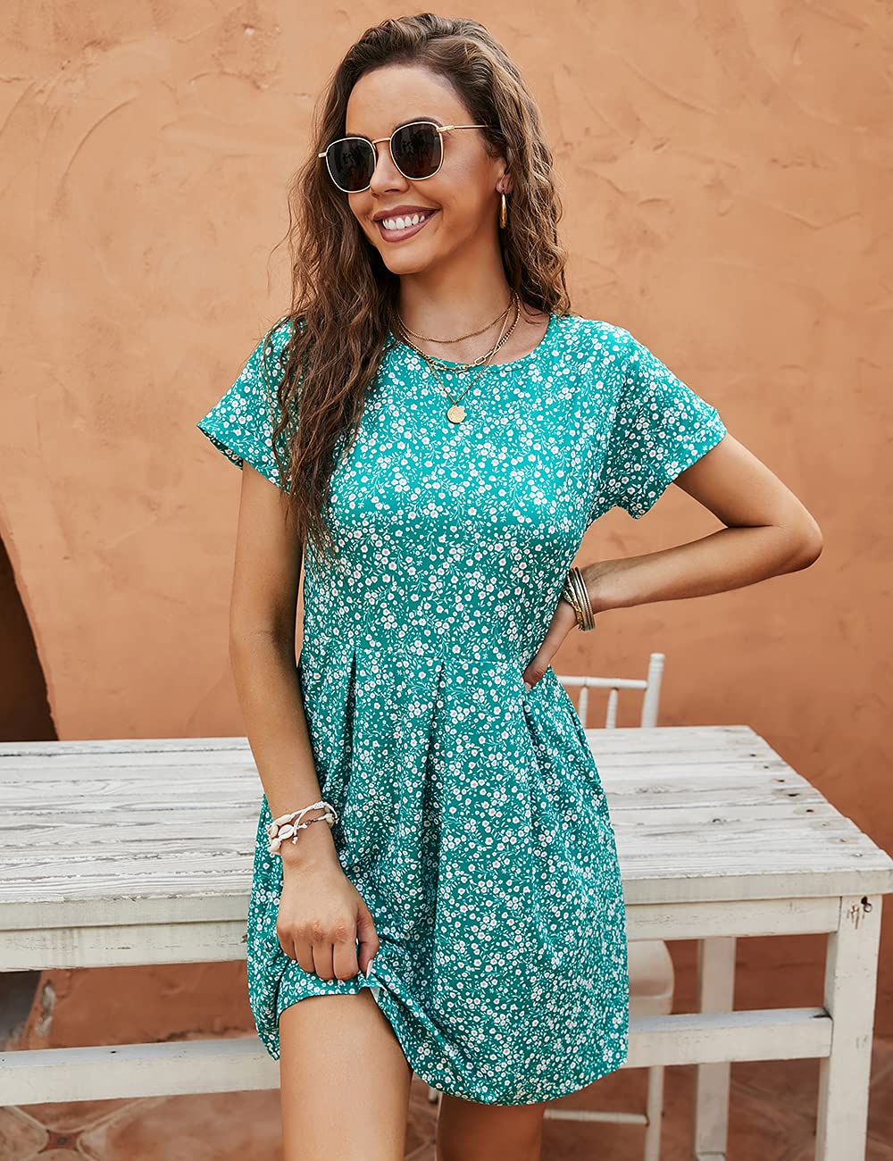 Naggoo Women's Summer Striped Short Sleeve T-Shirt Dress - Casual Swing A-Line Pocket Dress for Beach, Vacation & Everyday Wear