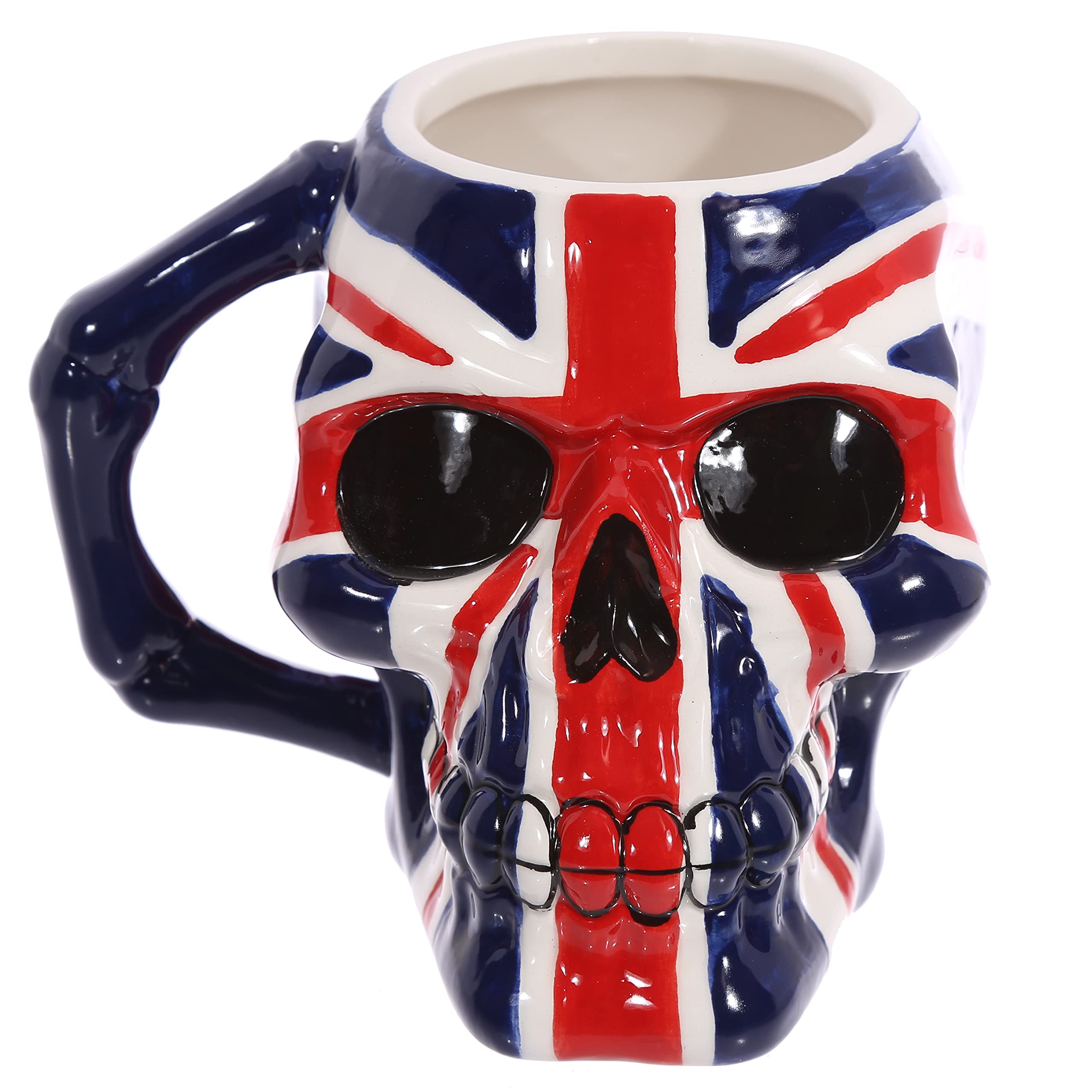 UK Flag Skull Ceramic Coffee Mug - Funny Novelty Tea Cup for Men & Women - Large 15oz Hot Drink Cup - Unique Gift for Girlfriend, Boyfriend, Secret Santa - Perfect for Home, Office, Halloween & British Theme Parties