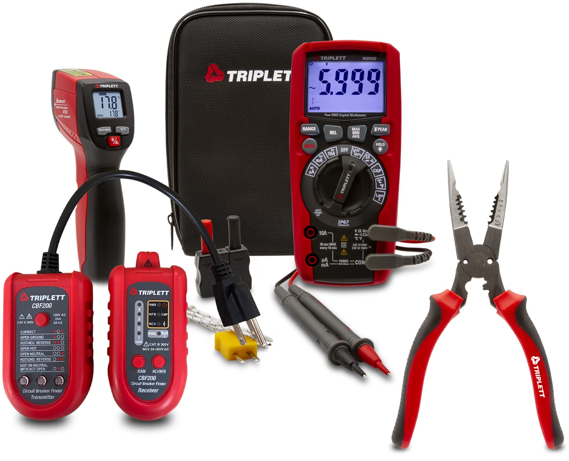 Triplett EL4-KIT 4-Piece Electrical Tool Kit for Electricians - Multimeter, Voltage Tester, Outlet Tester & Wire Stripper | Perfect for Home Repairs, Electrical Maintenance & DIY Projects